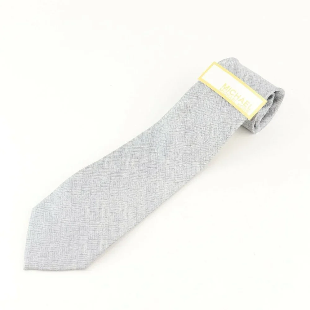Michael Kors Necktie Mens One Size Light Grey New Silk Textured Weave‎ Tie